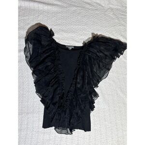 Isabella Rodriguez Ruffle Top Womens Medium Black Excellent Ribbed Organza Glam
